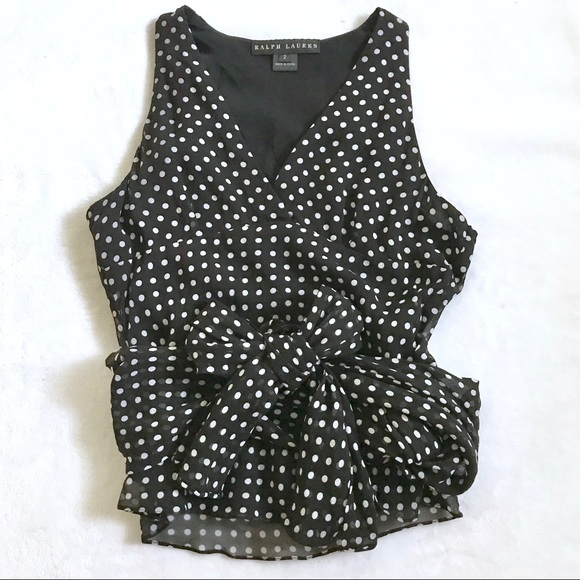 Ralph Lauren Black Label Tops - Ralph Lauren Black Label Silk Polka Dot Blouse Top